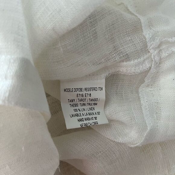 Irene Van Ryb white 100% linen drawstring waist tunic, long sleeves, size 42. - Picture 7 of 7